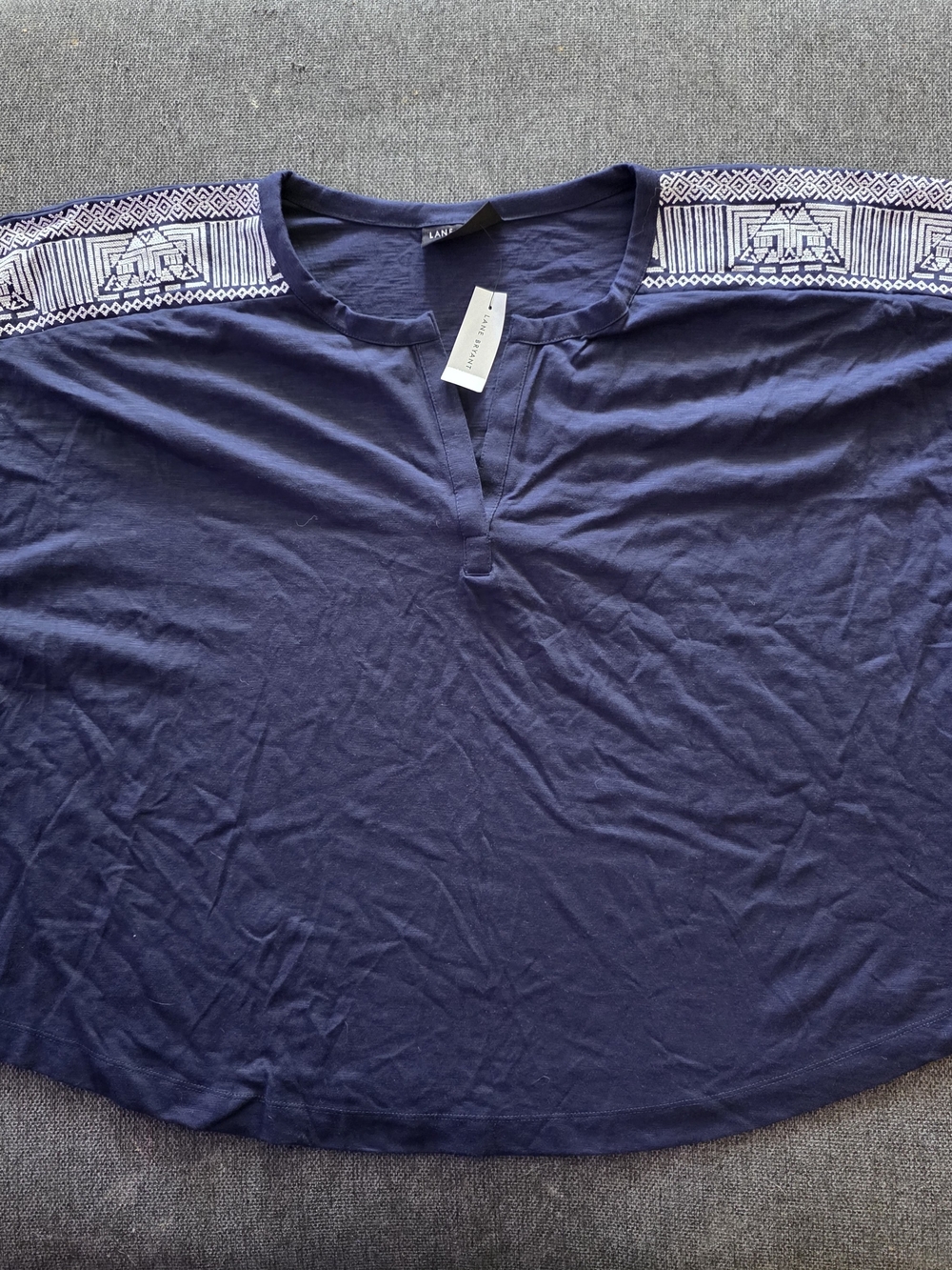 Lane Bryant Navy Men’s Short Sleeve Shirt with White Embroidered Shoulder
